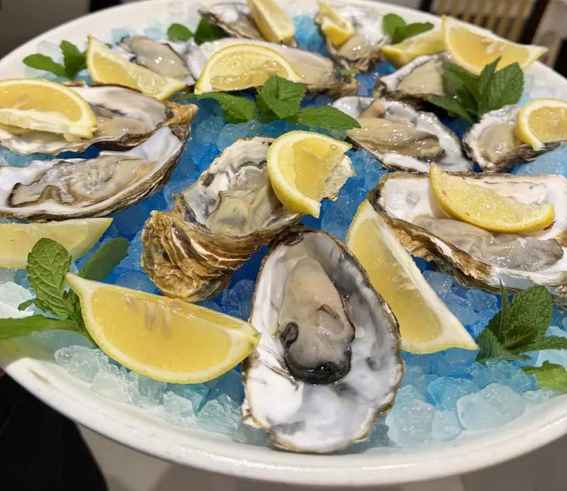 Fresh oysters with lemon on crushed ice